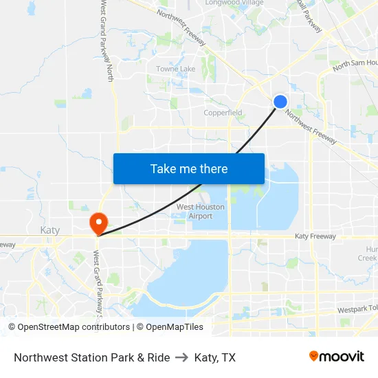 Northwest Station Park & Ride to Katy, TX map