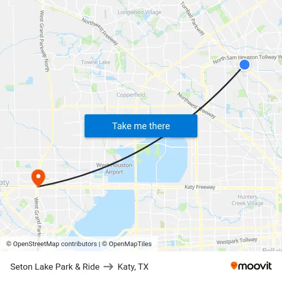 Seton Lake Park & Ride to Katy, TX map