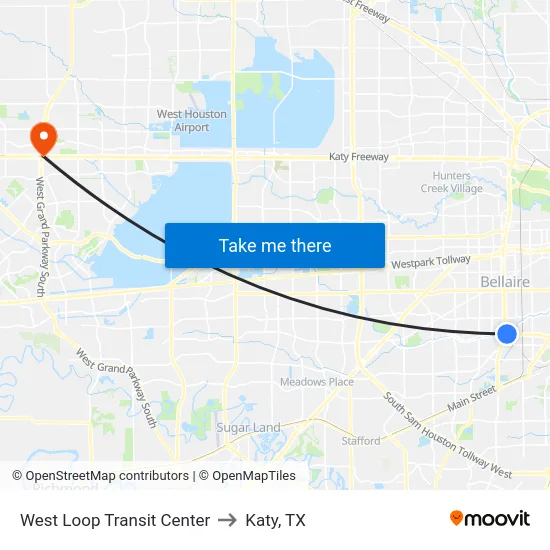 West Loop Transit Center to Katy, TX map