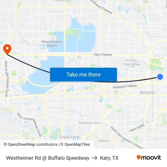 Westheimer Rd @ Buffalo Speedway to Katy, TX map