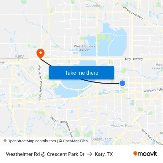 Westheimer Rd @ Crescent Park Dr to Katy, TX map