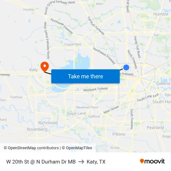 W 20th St @ N Durham Dr MB to Katy, TX map