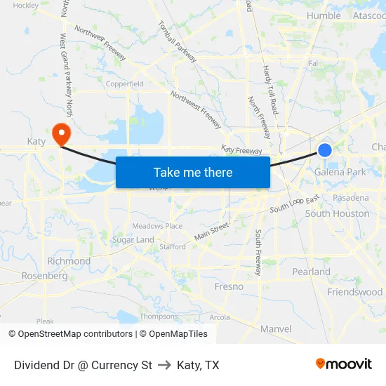 Dividend Dr @ Currency St to Katy, TX map