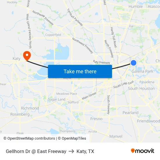 Gellhorn Dr @ East Freeway to Katy, TX map