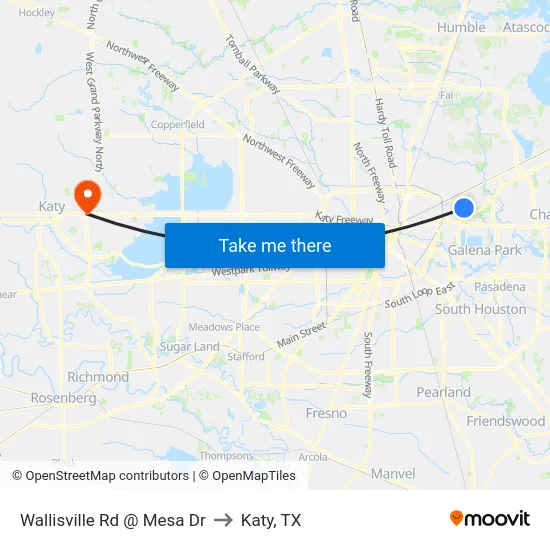 Wallisville Rd @ Mesa Dr to Katy, TX map