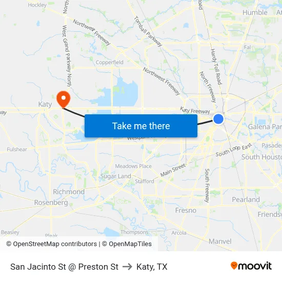 San Jacinto St @ Preston St to Katy, TX map