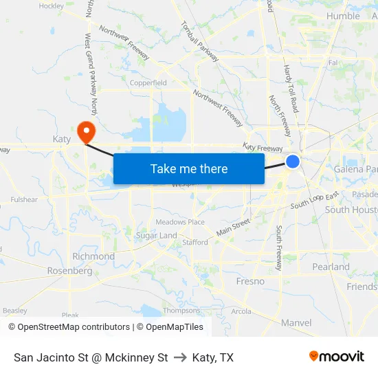 San Jacinto St @ Mckinney St to Katy, TX map