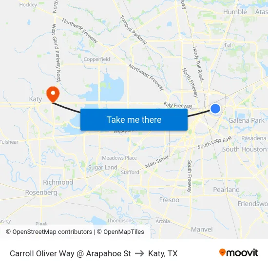 Carroll Oliver Way @ Arapahoe St to Katy, TX map