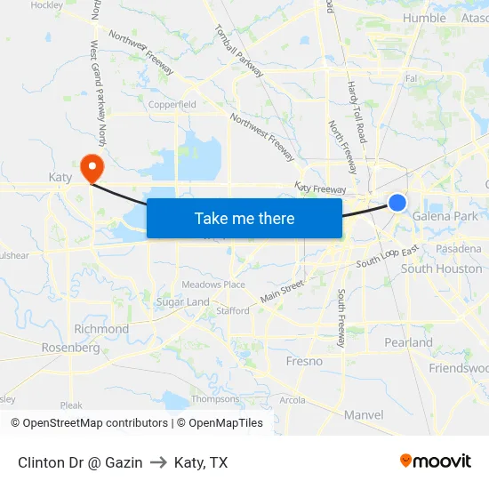 Clinton Dr @ Gazin to Katy, TX map