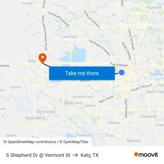 S Shepherd Dr @ Vermont St to Katy, TX map