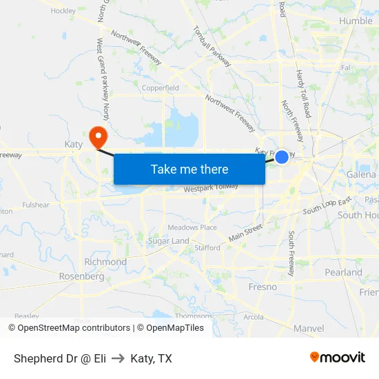 Shepherd Dr @ Eli to Katy, TX map