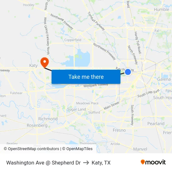 Washington Ave @ Shepherd Dr to Katy, TX map