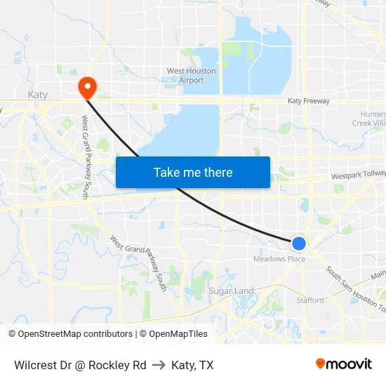 Wilcrest Dr @ Rockley Rd to Katy, TX map