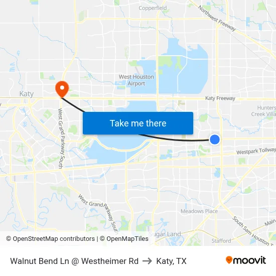Walnut Bend Ln @ Westheimer Rd to Katy, TX map