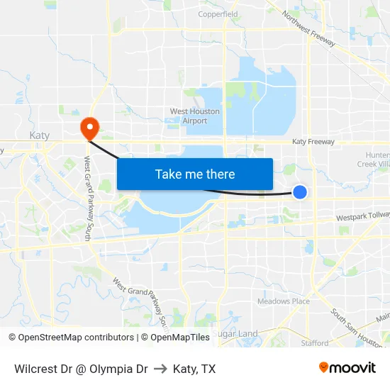 Wilcrest Dr @ Olympia Dr to Katy, TX map