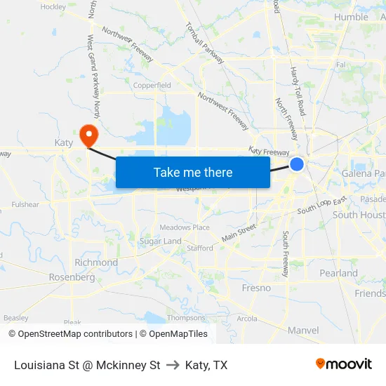 Louisiana St @ Mckinney St to Katy, TX map