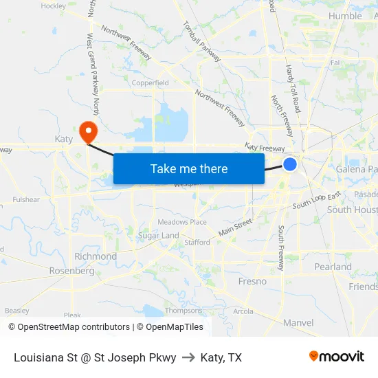 Louisiana St @ St Joseph Pkwy to Katy, TX map