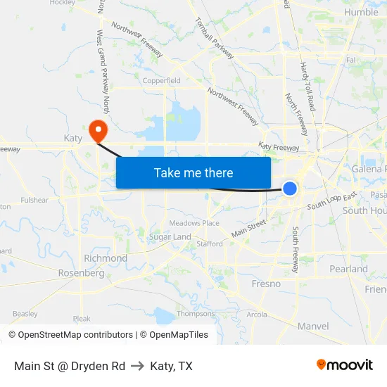 Main St @ Dryden Rd to Katy, TX map