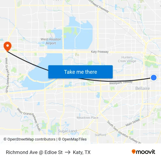 Richmond Ave @ Edloe St to Katy, TX map