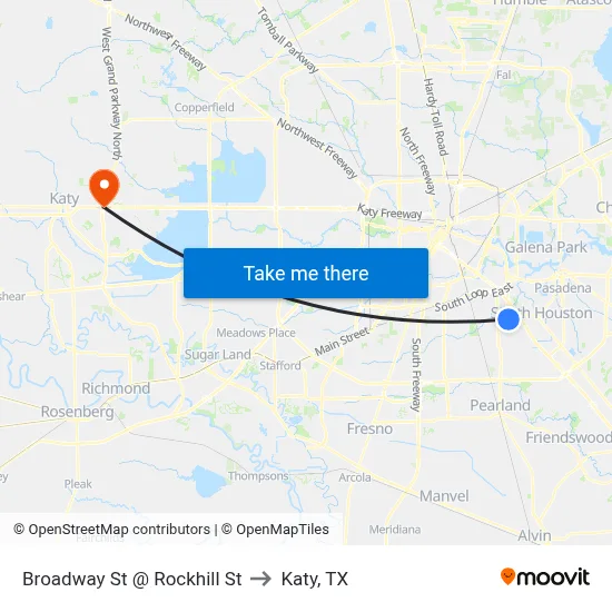 Broadway St @ Rockhill St to Katy, TX map