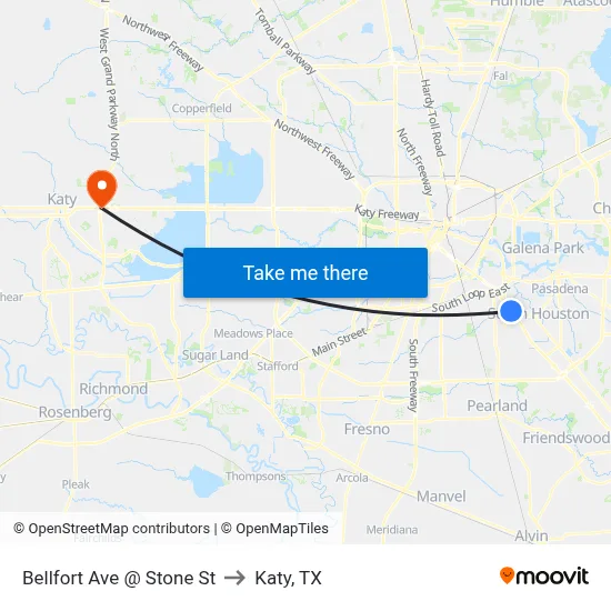 Bellfort Ave @ Stone St to Katy, TX map