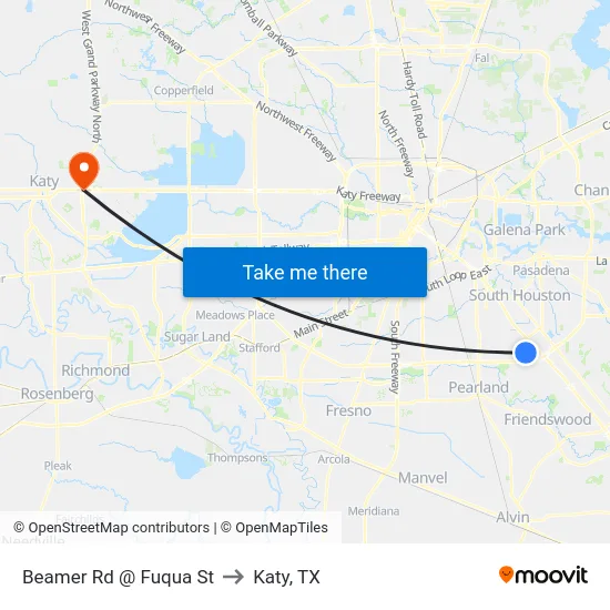 Beamer Rd @ Fuqua St to Katy, TX map