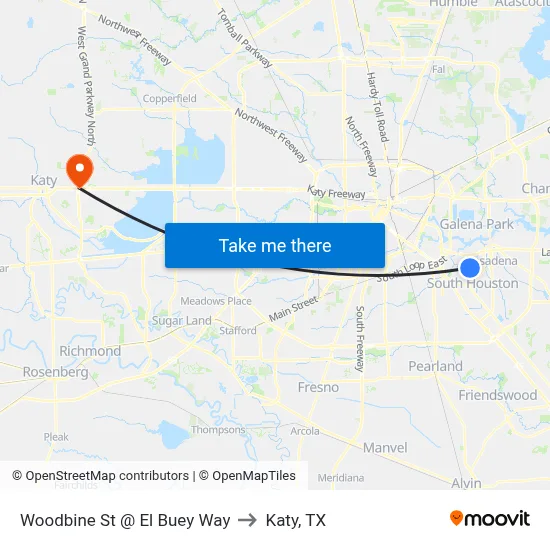 Woodbine St @ El Buey Way to Katy, TX map