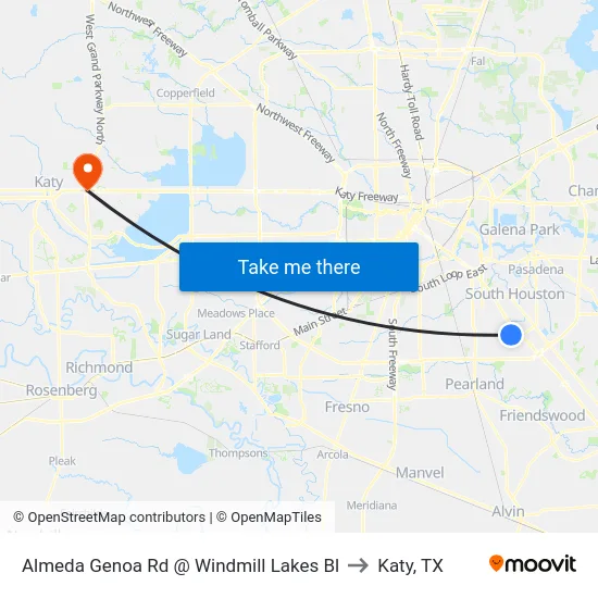 Almeda Genoa Rd @ Windmill Lakes Bl to Katy, TX map