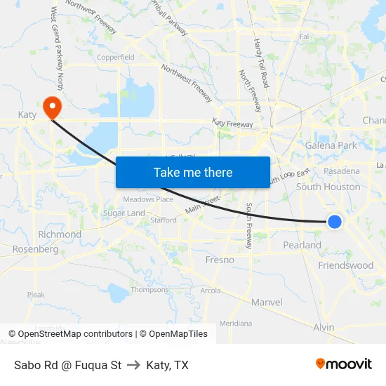 Sabo Rd @ Fuqua St to Katy, TX map