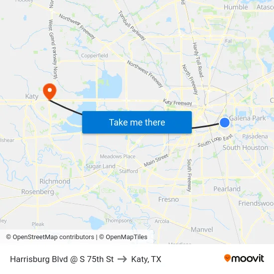 Harrisburg Blvd @ S 75th St to Katy, TX map