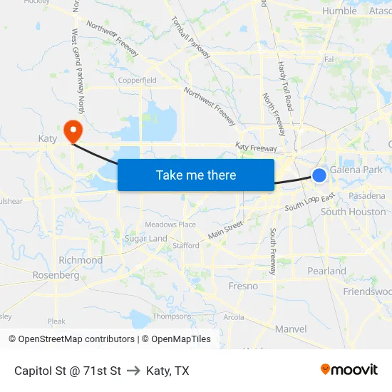 Capitol St @ 71st St to Katy, TX map