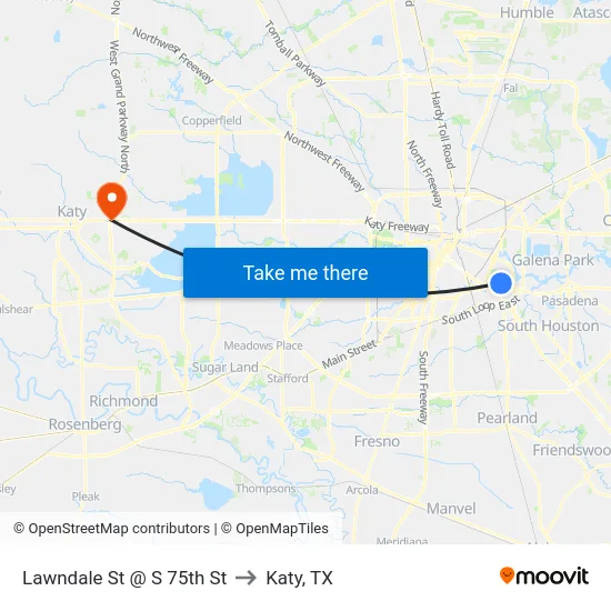 Lawndale St @ S 75th St to Katy, TX map