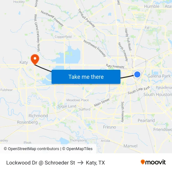 Lockwood Dr @ Schroeder St to Katy, TX map