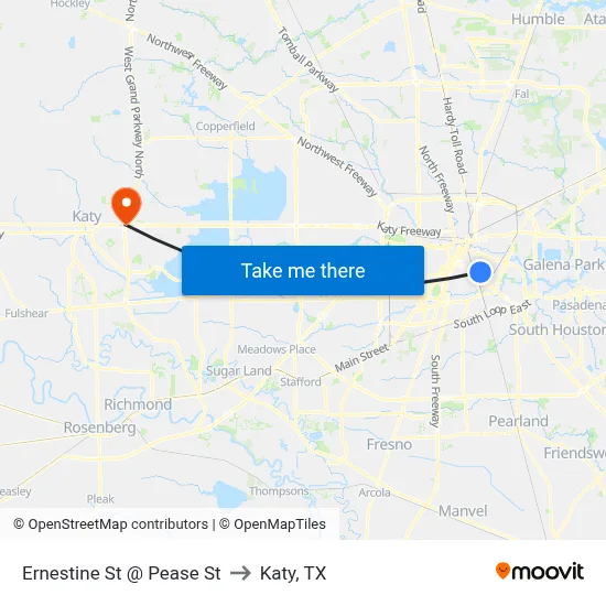 Ernestine St @ Pease St to Katy, TX map