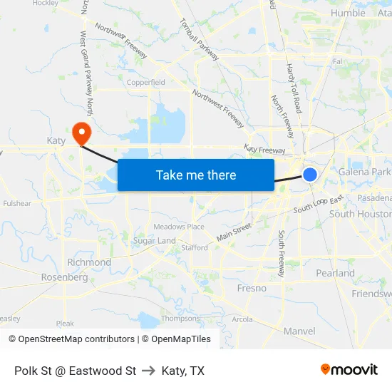 Polk St @ Eastwood St to Katy, TX map