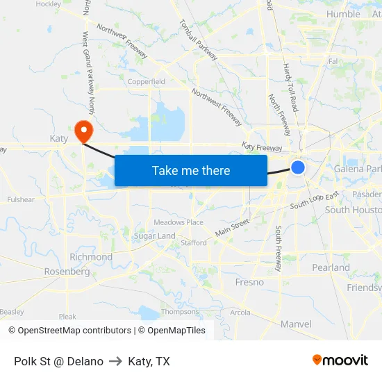 Polk St @ Delano to Katy, TX map