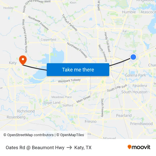Oates Rd @ Beaumont Hwy to Katy, TX map