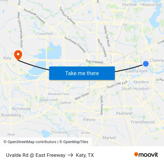 Uvalde Rd @ East Freeway to Katy, TX map