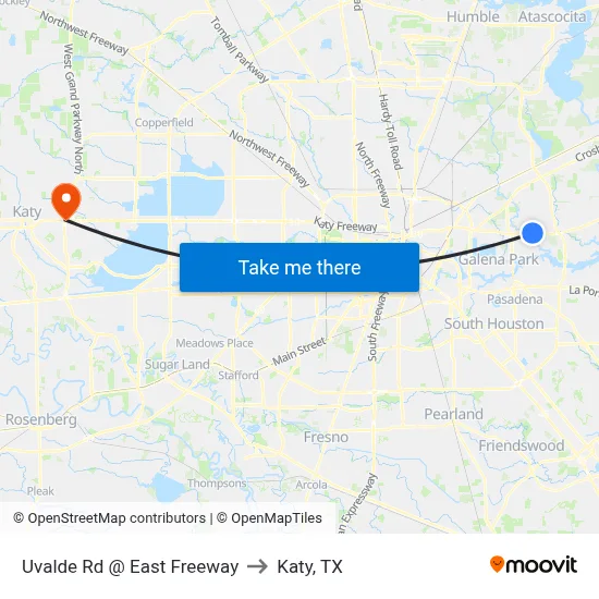 Uvalde Rd @ East Freeway to Katy, TX map