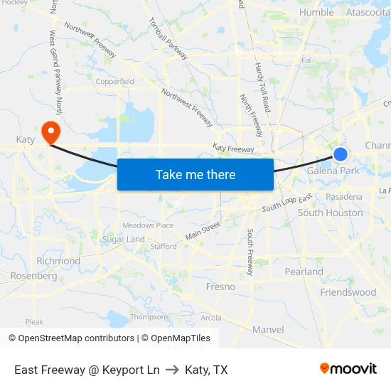 East Freeway @ Keyport Ln to Katy, TX map