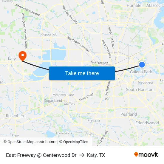East Freeway @ Centerwood Dr to Katy, TX map