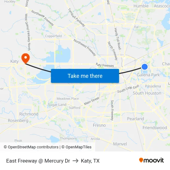 East Freeway @ Mercury Dr to Katy, TX map