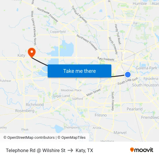Telephone Rd @ Wilshire St to Katy, TX map
