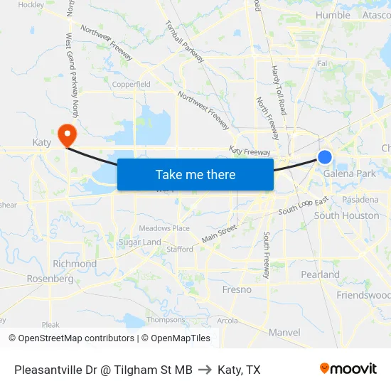 Pleasantville Dr @ Tilgham St MB to Katy, TX map