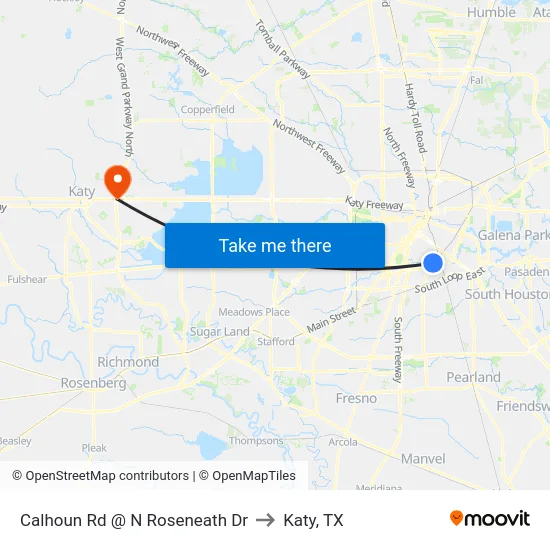 Calhoun Rd @ N Roseneath Dr to Katy, TX map