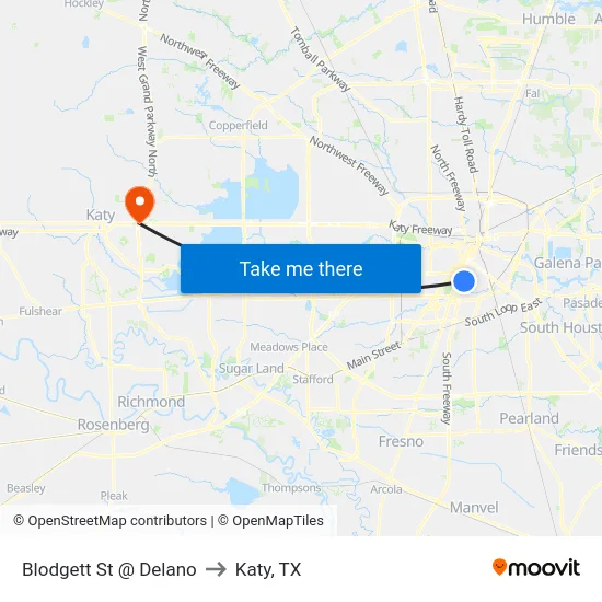 Blodgett St @ Delano to Katy, TX map