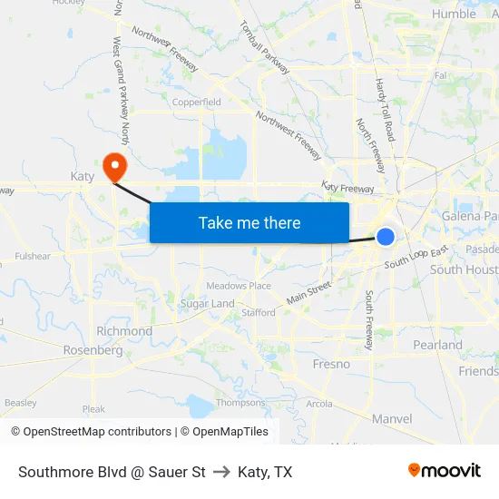 Southmore Blvd @ Sauer St to Katy, TX map