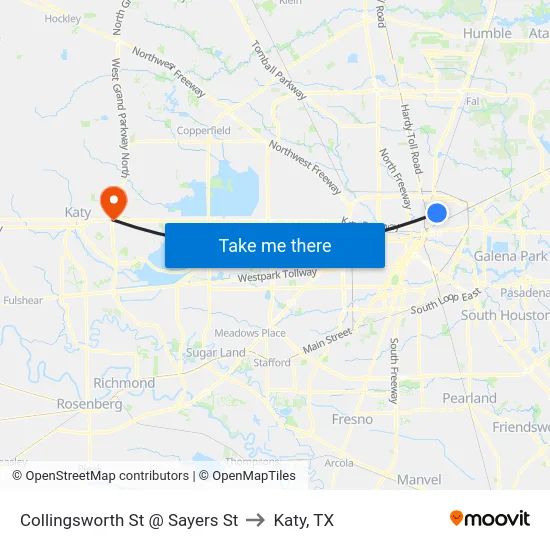Collingsworth St @ Sayers St to Katy, TX map