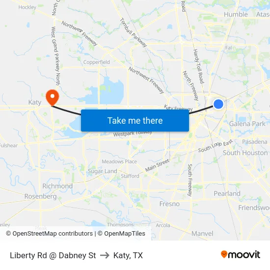 Liberty Rd @ Dabney St to Katy, TX map