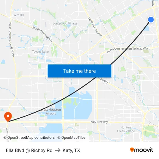 Ella Blvd @ Richey Rd to Katy, TX map